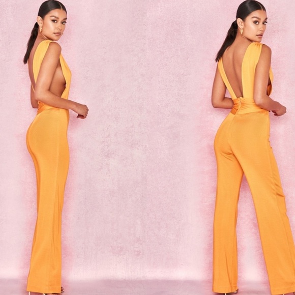 HOUSE OF CB 'Benedetta' Tangerine Bandage Plunge Neck Jumpsuit NWOT - Picture 10 of 12